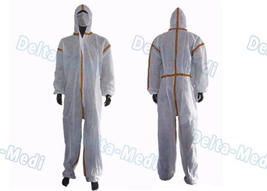 Batas disponibles blancas de SMS, traje protector químico con la costura de la cinta de la capilla