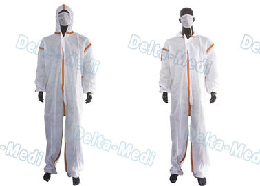 Batas disponibles blancas de SMS, traje protector químico con la costura de la cinta de la capilla